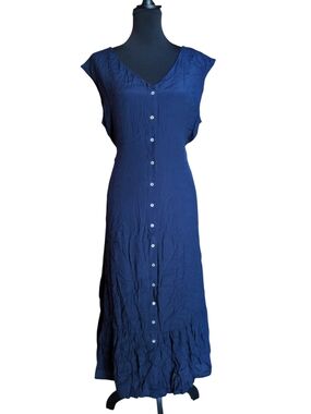 Nanette Lepore Navy Button-Front V-Neck Maxi Dress